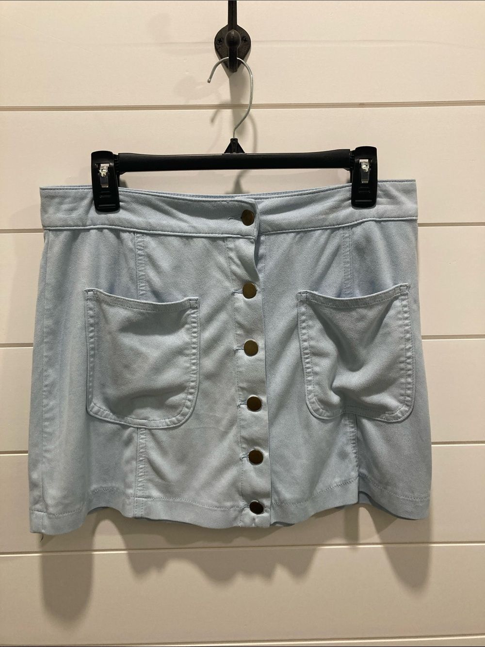 Altar'd State Baby Blue Faux Suede Button Front Mini Skirt-Size Medium-EUC-Boho